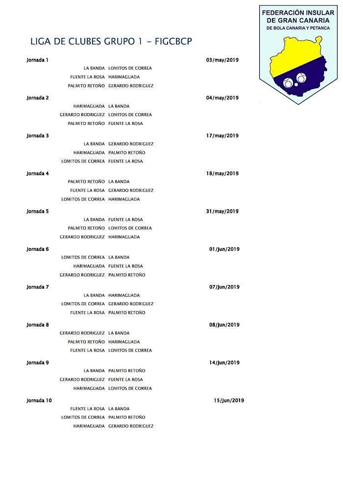 Calendario Liga Petanca 2019