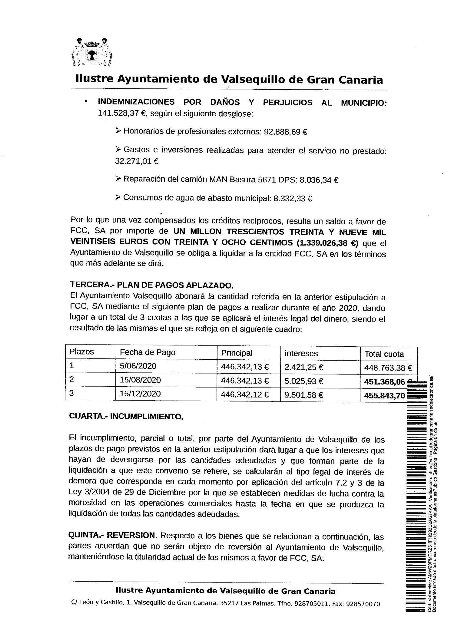 Liquidación contrato FCC